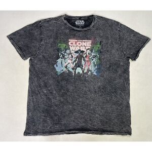 Star Wars The Clone Wars Bounty Hunter Graphic T-shirt Men XXL Black Acid Wash